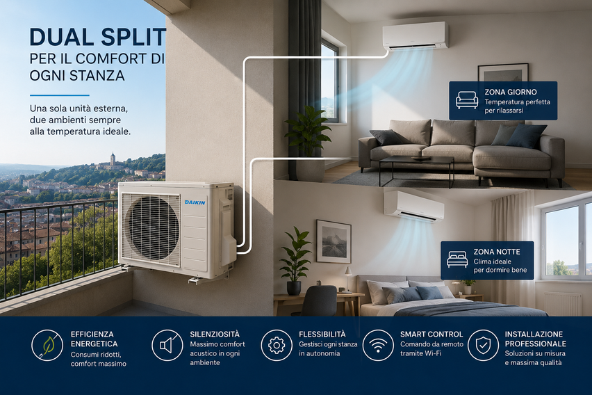 Sistema dual split per appartamento a Bergamo con due unità interne
