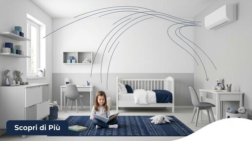 Installazione sicura climatizzatore in camera bambini con flusso d'aria indiretto - Ingegneria del Benessere Idraulica Piatti