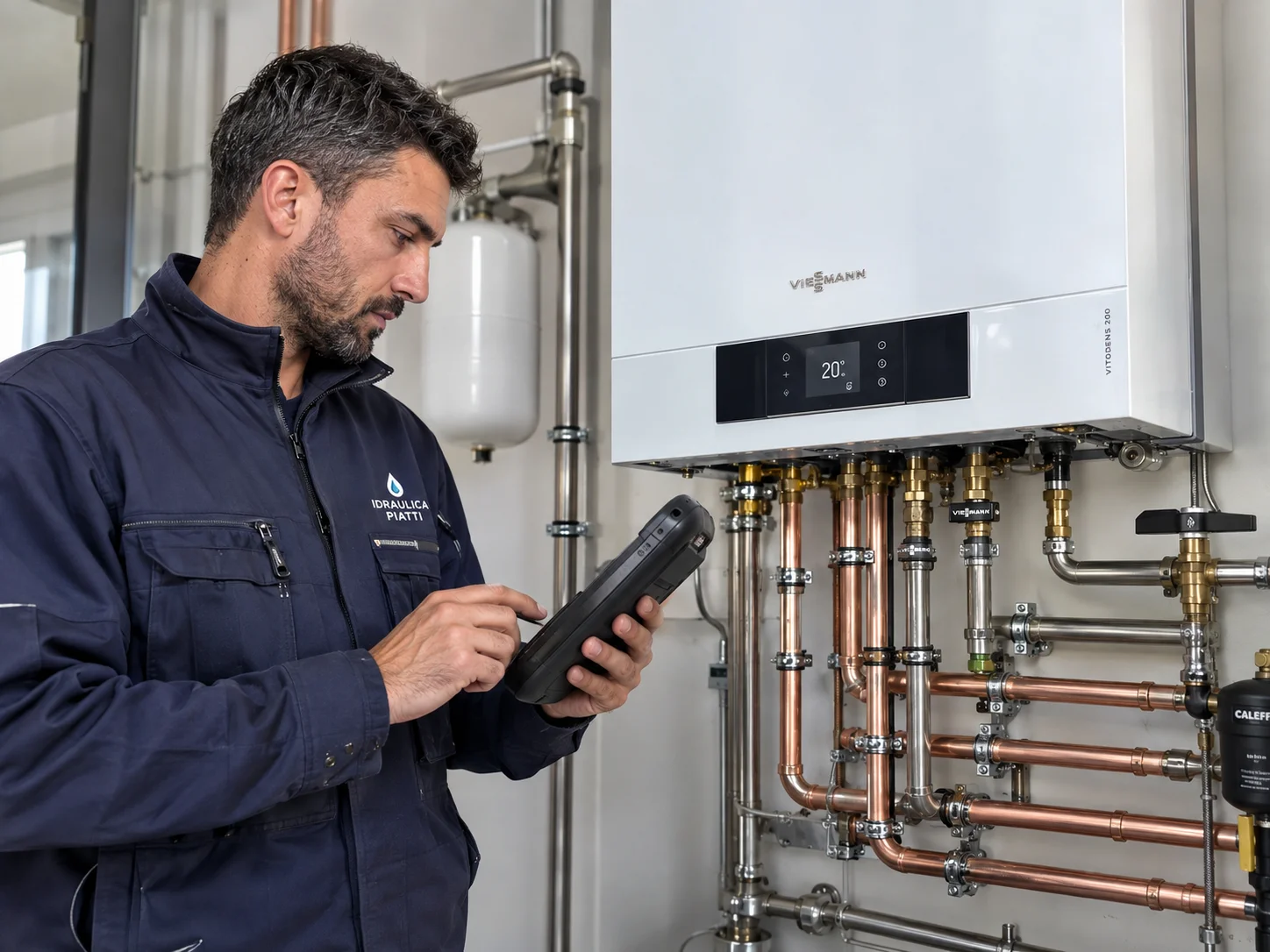 Tecnico di Idraulica Piatti esegue valutazione tecnica per caldaia a condensazione da 24, 28 o 35 kW a Bergamo