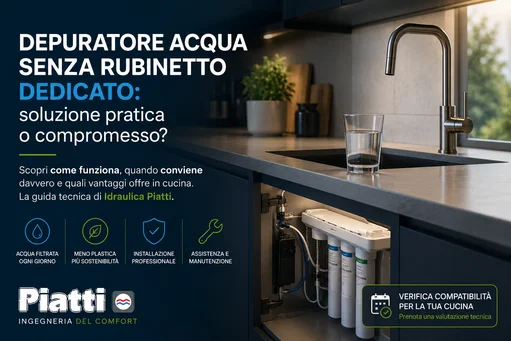 Sistema di filtrazione acqua domestica senza rubinetto dedicato installato in cucina moderna a Bergamo