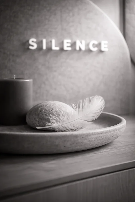 Dettaglio artistico di isolamento acustico e silenzio.