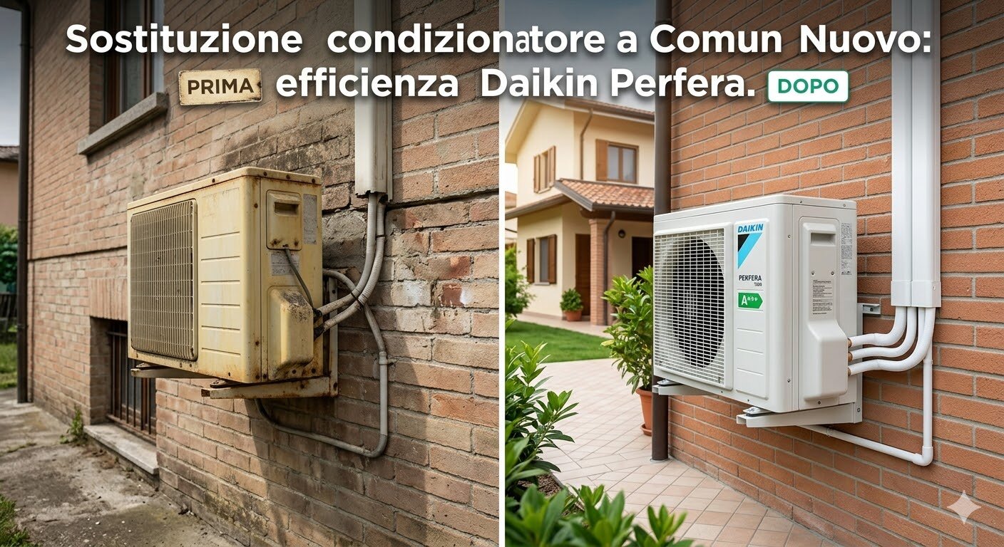 Confronto tra vecchio climatizzatore obsoleto e nuovo Daikin Perfera a Comun Nuovo