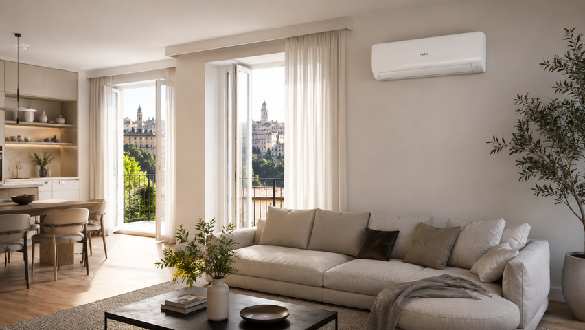 Comfort domestico con condizionatore Haier installato in soggiorno a Bergamo