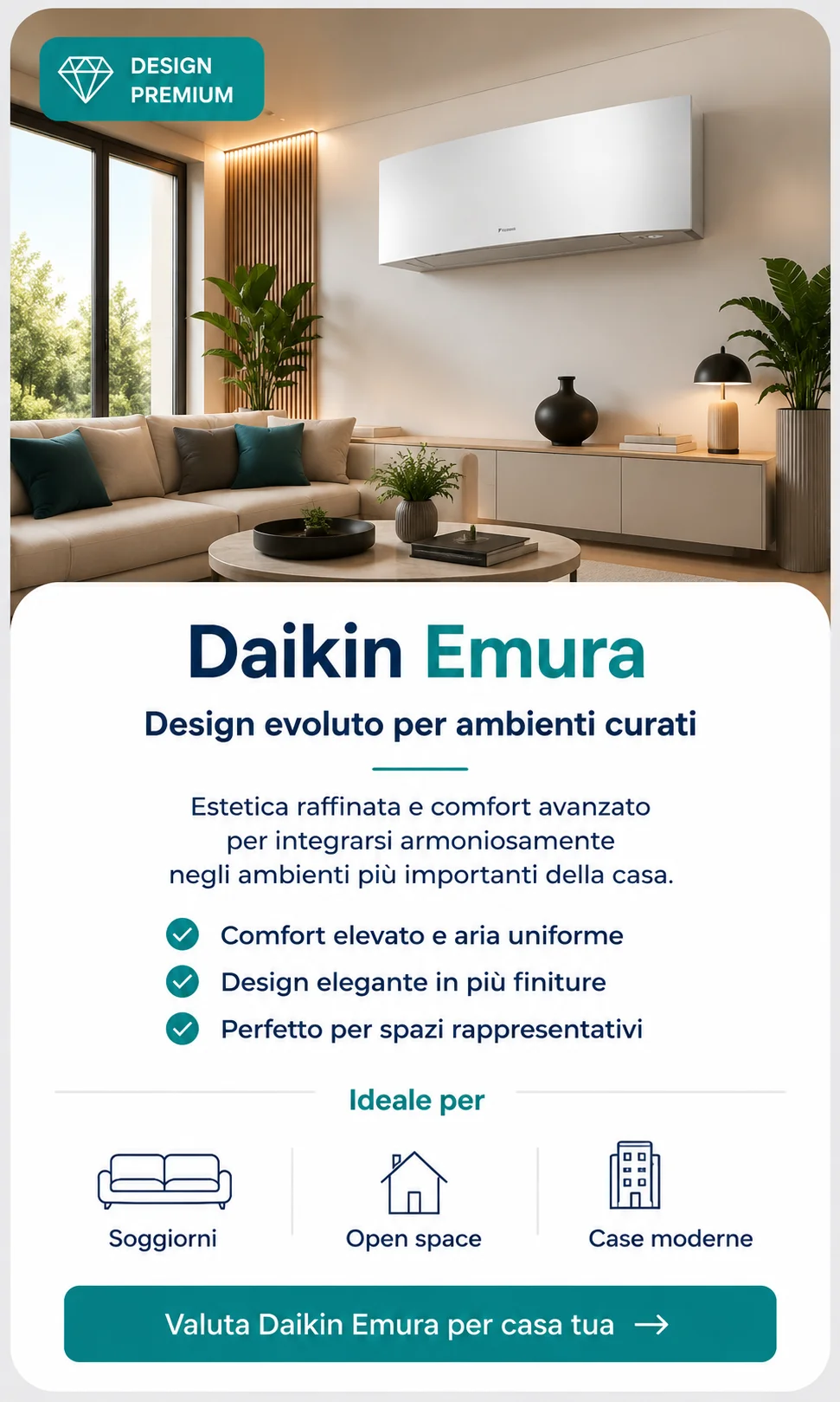 Daikin Emura installato in soggiorno moderno a Bergamo