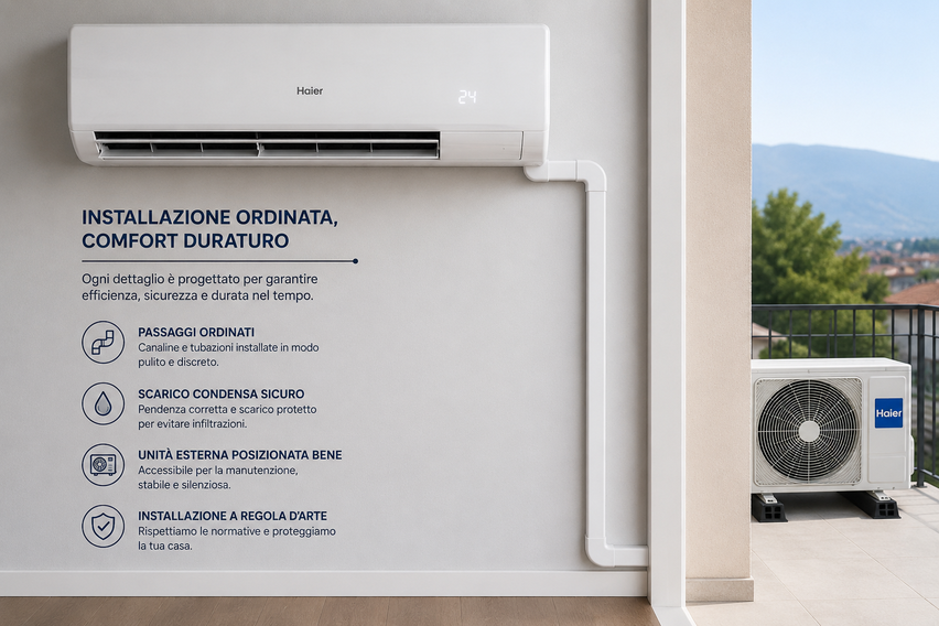 Installazione ordinata di un condizionatore Haier in provincia di Bergamo