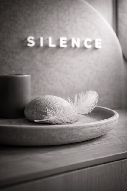 Dettaglio artistico di isolamento acustico e silenzio.