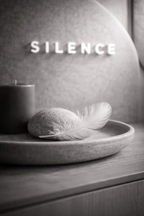 Dettaglio artistico di isolamento acustico e silenzio.